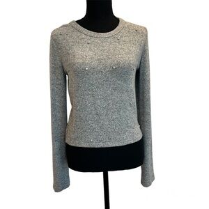 𝅺ZARA gray rhinestone Embellished long sleeve stretchy sweater Sz L